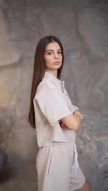 Літній комплект зі структурованної тканини (Поло+шорти) для дівчат|Бежевий|104-110 см|